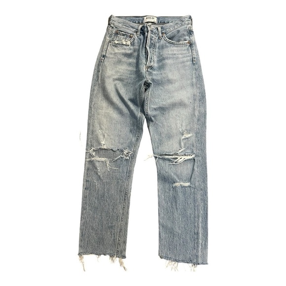 AGOLDE Women’s Jamie Hi-Rise Classic Jean Blue Distressed Ripped Knee Sz 24 - Picture 2 of 9